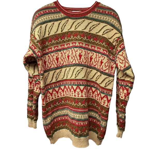 Vintage That’s Me 90s Holiday Sweater Size XL Green Red Gold Metallic Thread - Picture 1 of 6